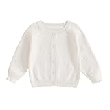 MAHUAOYIXI Infant Baby Girl Warm Clothes Long Sleeve Solid Color Cardigan Coat Knit Sweater Jumper Sweatshirt Winter Knitted Pullover Chunky Knitwear Outfits for Little Girl (White, 9-12 Months)