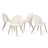 Homy Casa Set of 4 Dining Chairs Chenille Soft Upholstered seat with Oak Solid Metal Legs Kitchen Chairs for Living Room，Dressing Lounge,(Diamond Beige,4)