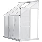 Outsunny 6 x 4ft Lean to Wall Polycarbonate Greenhouse Aluminium Walk-in Garden Greenhouse with Adjustable Roof Vent, Rain Gutter and Sliding Door, Clear