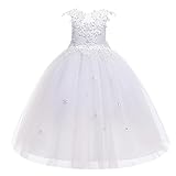 LOLANTA Flower Girl Dresses for Weddings, Kids Prom Party Tulle Dresses, Girls Occasion Wear White Holy Communion Dress,11-12 Years, Tag 160