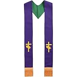 Muteitt Church Pastor Reversible Stole with Tassels Church Clergy Stole Church Religious Scarf for Officiant Priest Robe Accessories