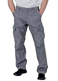 Hi-Fell Men's Ripstop Relaxed Fit Cargo Combat Trousers Hiking Walking Camping Work Outdoor Pants – Silver Grey 34W 30L