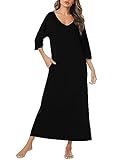 Uniexcosm Long Nightdress for Women Nightgowns 3/4 Sleeve Cotton Nighties Baggy Ladies Nightshirts with Pockets Plus Size Sleep Dress Nightwear Loungewear Sleepwear S-XXL Black