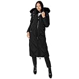 Lovedrobe Women's Winter Jacket Ladies Coat Puffer Removable Faux Fur Hood Pockets Quilted Padded Longline Puffa Outerwear, Black, 14