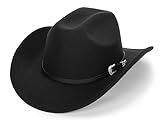 HilyBony Western Cowboy Hat for Women Men Classic Wide Brim Fedora Hat with Buckle Belt Black