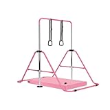 M.J COMFY-LIFE Kids Gymnastics Bar with Mat – Adjustable Easy Assembly Training Kip Bar Horizontal Bar for Home, Gymnastics Equipment for Kid 5-12 years (Pink)