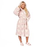 OHS Teddy Marl Ladies Dressing Gowns Hearts Pink, Womens Dressing Gowns Soft Warm Comfy Women Hooded Luxury Oversized Fluffy Dressing Gown, One Size