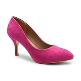 Womens Ladies Low MID HIGH Kitten Heel Pumps Pointed Toe Work Court Shoes Size (UK 5 / EU 38 / US 7, Fuchsia Pink Suede)