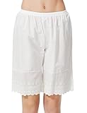 BEAUTELICATE Women’s Pettipants Pantaloons 100% Cotton Culottes Slips Petticoat Anti Cling Cooling Breathable Summer Pajama Shorts Bottom with Lace Trim Ivory, L