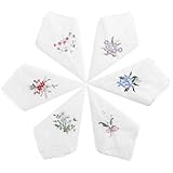 TIESOME 6Pcs Flower Handkerchiefs for Women, Vintage Lace Flower Embroidered Handkerchiefs Soft Cotton Ladies Hankies for Wedding Party