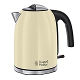 Russell Hobbs Cream Stainless Steel 1.7L Cordless Electric Kettle with black handle (Fast Boil 3KW, Removable washable anti-scale filter, Pull to open hinged lid, Perfect pour spout) 20415