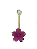 9ct Yellow Solid Gold Purple Flower shaped Swarovski Stone Austrian Crystal Belly Bar