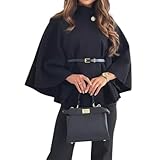 Ladies Women's Jacket Belted Poncho Cape Coat Jumper Winter Top 8-14 (Black, 8-10)