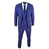 Mens 3 Piece Suit Royal Blue Prince of Wales Check Suit Classic Wedding Formal