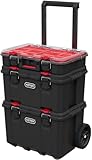 Keter Stack n' Roll Modular DIY Tool Storage System Cart with Wheels, Stackable, Lightweight, Durable, Water Resistant, Black