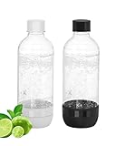 OiDiPi Soda Maker Bottles, 1 Litre Reusable BPA Free Sparkling Water Bottles, Reusable Carbonating Bottles, Replacement Bottle for Soda Machine, 2 Pack, Black (1L) & White (1L)