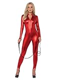 Smiffys Fever Miss Whiplash Costume, Red with Zip Up Catsuit, Fever Fancy Dress, Superhero Dress Up Costumes