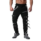 VATINNT Mens Cargo Trousers Streetwear Hip Hop Punk Cargo Pants Baggy Goth Trousers K013 Black 32