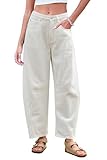 GREAIDEA Mid Rise Barrel Jeans for Women Wide Leg Mid Waist Cropped Denim Pants Y2k Baggy Boyfriend Jeans with Pockets, White, M