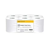 AmazonCommercial Mini Jumbo Toilet Roll, 2-ply Premium, 12 Rolls (1 pack), 557 Sheets per Roll, Sheet Size: 30.5 x 9 cm, T2 Dispenser Compatible