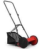 TANGZON Hand Push Lawnmower, Manual Lawn Mower with 30cm Cutting Width, 18.5L Grass Box, 4 Adjustable Cutting Heights, Walk-Behind Cylinder Lawn Mower For Small Gardens (Red+Black)