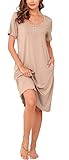 Vlazom Women's Nightdress, Ladies Soft Nighties U-Neck Nightshirts Short Sleeve Sleep Dress Nightgown Sleepwear,C-Nude,M