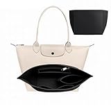 Felt Purse Organizer Insert for Longchamp Le Pliage - Multi-Pocket Bag With Zipper, Handbag Wallet Organizer, Folding Tote Bag Insert (Black, L)