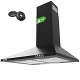 CIARRA Cooker Hood 60cm CBCB6201 600mm Kitchen Extractor Hood with Carbon Filters Recirculating&Ducting Wall Mounted Cooker Extractor Fan Black