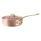 Mauviel M'Heritage 150 B 1.5mm Polished Copper & Stainless Steel Saute Pan With Lid, And Brass Handles, 6.2-qt, Made in France