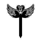 NQEUEPN Dog Grave Marker Cross Memorial Stake, Dogs Headstone Sign Puppy Cemetery Plaque with Black Angel Wings and Paw, Pet Funeral Remembrance Sympathy Decorations for Garden Yard Outdoors