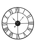 Shoze Large Wall Clock 47CM Metal Vintage Large Black Wall Clock Round Silent Skeleton Roman Numerals Hanging Clock Battery Wall Clock for Living Room Bedroom Kitchen Hotel Office Black (47cm)