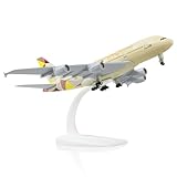 QIYUMOKE A380 1/300 Die-cast Metal Airplane Model -A380 Sky Jumbo etihad380 Model Plane with Stand (7.5 inches Long) for Aviation Enthusiast Gift or Display Decorations