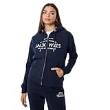 Jack Wills Womens Hunston Logo Zip Hoodie Hoody Hooded Top Long Sleeve Regular Navy 12 (M)