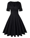 Women's Audrey Hepburn Vintage Style Rockabilly Swing Dress (Black,Size L)