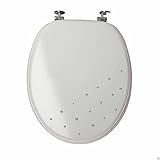 Sabichi White Diamante MDF Toilet Seat Bathroom WC Easy Fit Chrome Hinges 173027, 45.5 x 37 x 6.3 cm