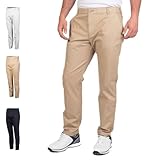 Island Green Men's Stretch Cotton Chino Trousers Golf Pants, Stone, 34W / 31L
