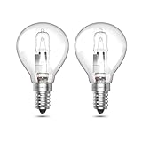 Luxvista E14 Golf Ball Light Bulb Dimmable, 28W G45 SES Small Edison Screw Mini Globe Light Bulb Warm White 2700K, E14 Classic Clear Round Eco Halogen Bulbs, 2-Pack