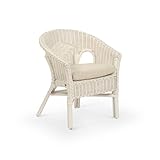 Desser Indoor Kids Wicker Loom Chair in White with Cloud Cushion – Fully Assembled Rattan Hand Crafted Cane – Children's Chair for Bathroom, Bedroom, Garden – H49.5 x W43 x D37cm, Floor to Seat 36cm