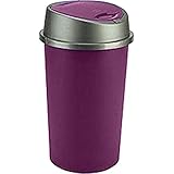 KetoPlastics KITCHEN BIN Touch Top Bin for Home Office School Kitchen Bathroom Freestanding Round 45 Litre Portable Bin with Removable Lid - - PLUM