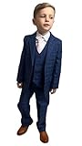 Vivaki Boys 5 Piece Navy Check Suit Boys Wedding Page Boy Party Prom Suit, 2 Years to 14 Years (UK, Age, 3 Years, Regular, Blue)