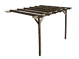 Wooden Garden Lean-to Pergola Kit - Sculpted Design Wall-Mounted Shade Gazebo (1.8m x 3m, Rustic Brown)