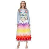 LIKUNGOU Womens Lucy Costume Outfit Shirt Vest Colorful Gauze Skirt Halloween Carnival Party Cosplay Full Set (Medium)