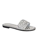 shelikes Womens Slip On Ladies Flat Diamante Sliders Slip On Summer Sandals Mules Size