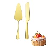 2 Pcs Wedding Cake Knife Set,Dishwasher Safe Gold Slice Knifes Personalised Perfect Cutting Kit Cutters Divider Cakes Portion Slices Server,for Christmas Bride Birthday and Party Events Anniversary