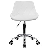 KKTONER Office Computer Desk Chair Mid Back PU Leather Height Adjustable Swivel Modern Task Chair Home Vanity Chair Drafting Work SPA Salon Stools with Wheels (White)