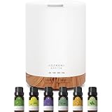 ASAKUKI 300ml Aroma Diffuser with 6 * 10ml Essential Oil Sets, Ultrasonic Cool Mist Essential Oil Diffuser with 7 Colour Lights, Timer, Auto Shut-Off, Quiet Operation for Home Bedroom Office
