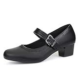 Ortho+rest Women Mary Janes Heels for Bunions Chunky Low Heels Court Shoes （6,Black