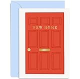 Old English Co. New Home Card for Couple - Red Front Door with Gold Foil Detail Housewarming Card for Him Her - Congratulations on New Pad, Apartment, Flat, House | Blank Inside with Envelope