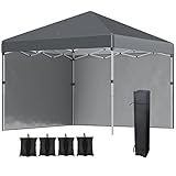Outsunny 3 x 3 (M) Pop Up Gazebo, UPF 30+ with 2 Sidewalls, Leg Weight Bags and Wheeled Bag, Height Adjustable Party Tent Event Shelter for Garden, Patio, Dark Grey