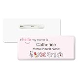Badgemaster Hello My Name is Logo Pink Nursing Pattern Badge Premium Domed White White 76 x 32mm Doctor Student Nurse Clinical Practitioner Healthcare Assistant Medical Staff GP